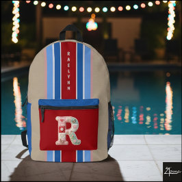 Impresa Mochila acolchada con monograma de patchwork a ray