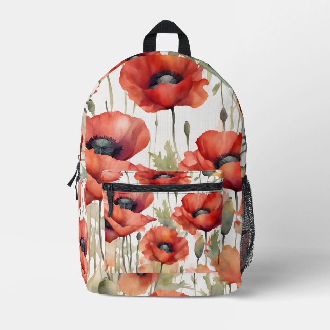 Impresa Mochila acuarela Flores de amapola (Anverso)
