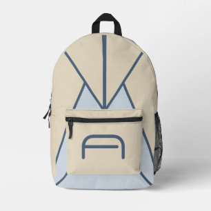 Impresa Mochila Azul con Monograma de Lino Costero Neutral