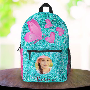Impresa Mochila Azul de Mariposas Personalizadas para Niña