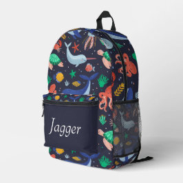 Impresa Mochila Azul Marino Bajo el Mar con Nombre Persona