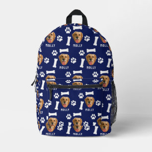 Impresa Mochila azul marino con foto y nombre de perro per