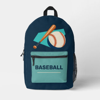 Impresa Mochila Azul Marino y Verde Agua con Bate de Béisb