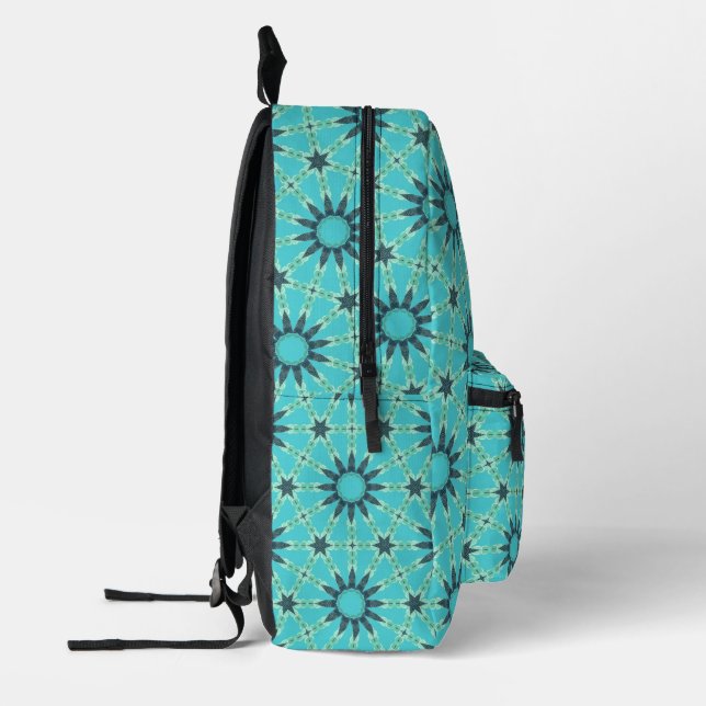 Impresa Mochila Azul Moderna con Estallido Geométrico (Izquierda)