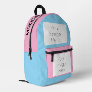 Impresa Mochila AZUL rosa de foto y nombre personalizado