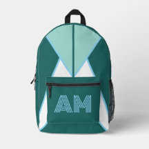 Mochila azul turquesa geométrica con monograma per