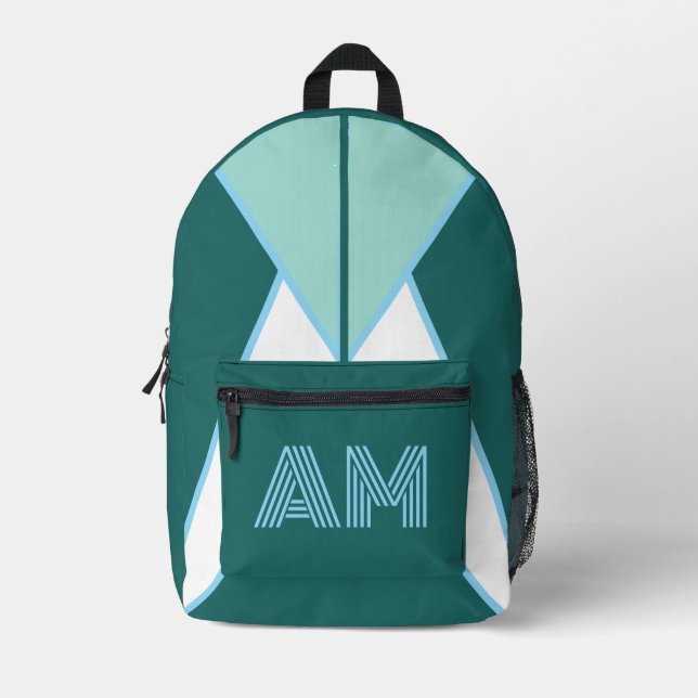 Impresa Mochila azul turquesa geométrica con monograma per (Anverso)