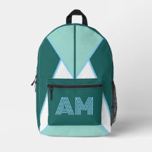 Mochila azul turquesa geométrica con monograma per