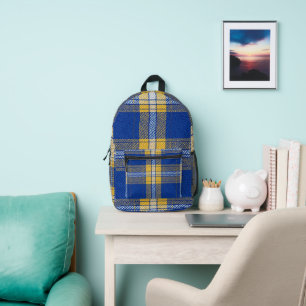 Impresa Mochila azul y amarilla de cuadros escoceses