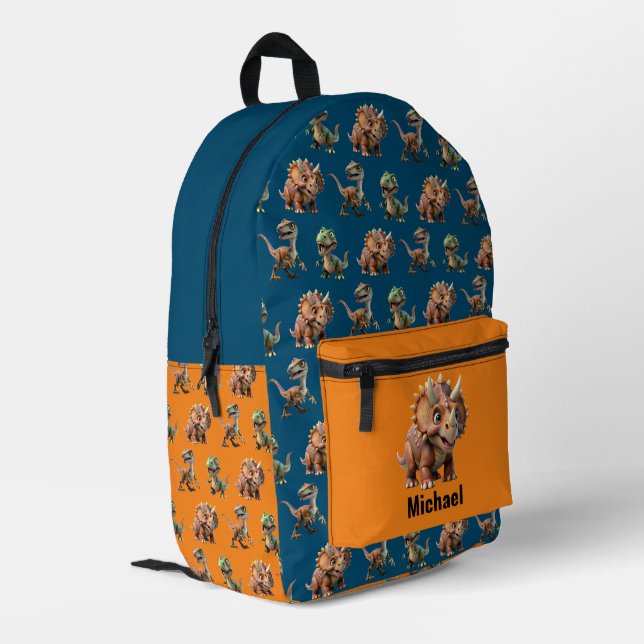 Impresa Mochila azul y Naranja de Dinosaur Boy (Esquina izquierda trasera)