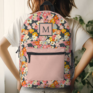 Impresa Mochila Chic Rosa con Monograma y Floral