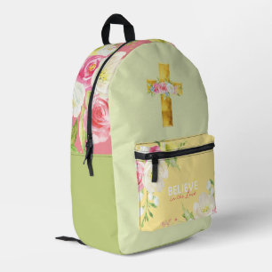 Impresa Mochila Chica cristiana cruzada de flor rosa