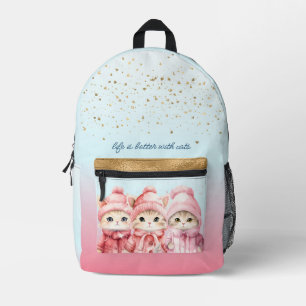 Impresa Mochila Chica personalizable de tres gatos cúrcule