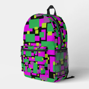 Impresa Mochila con arte geométrico magenta verde negro