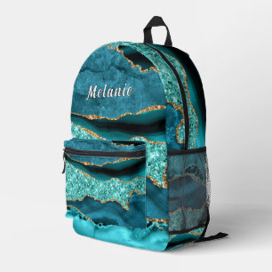 Impresa Mochila con brillo azul turquesa dorado y nombre p
