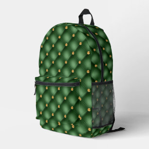 Impresa Mochila con Diamantes Verdes Dorados Acolchados