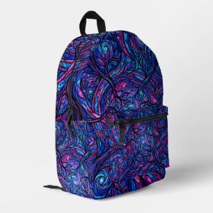 Impresa Mochila con dosel púrpura de bosque de arte abstra