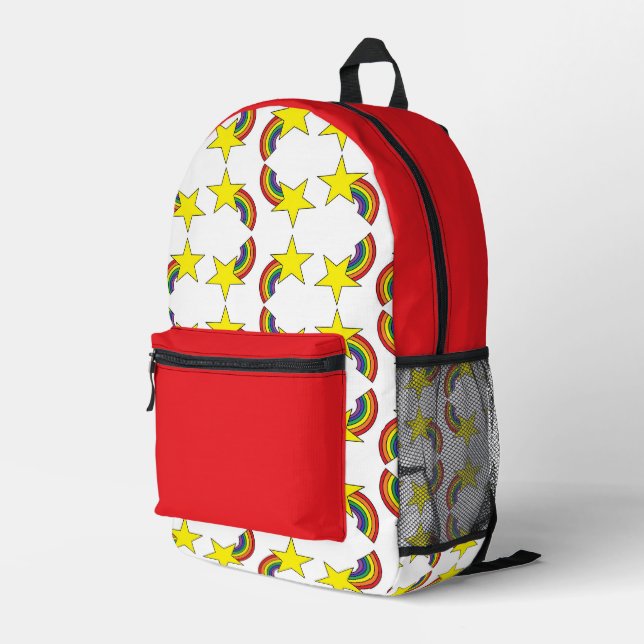 Impresa Mochila con estampado de arcoíris y estrellas con  (Esquina derecha trasera )