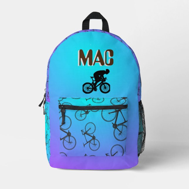 Impresa Mochila con estampado de bicicletas  con su nombre (Anverso)