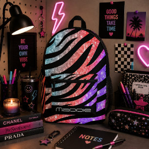 Impresa Mochila con estampado de cebra brillante