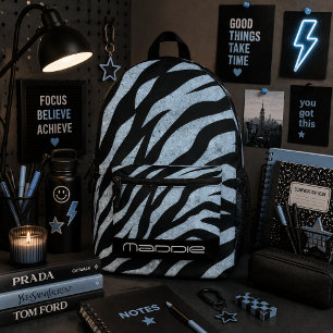 Impresa Mochila con estampado de cebra brillante