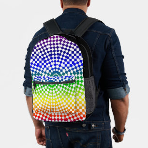 Impresa Mochila con estampado de diamantes de arcoíris en
