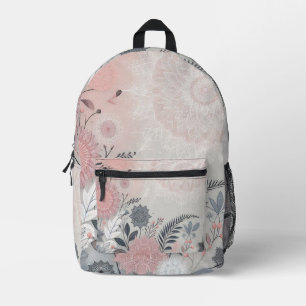 Impresa Mochila con estampado de encaje floral rosa y negr