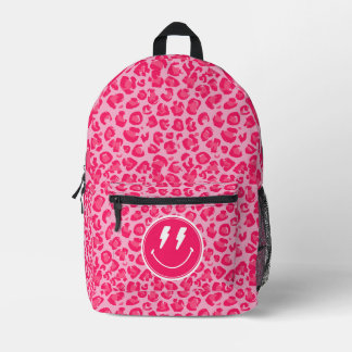 Impresa Mochila con estampado de leopardo rosa y rayo