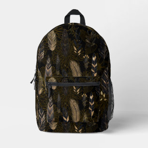 Impresa Mochila con estampado de plumas negras y doradas