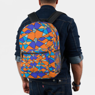 Impresa Mochila con estampado geométrico naranja y azul