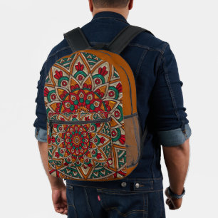 Impresa Mochila con estampado total de naranja verde color