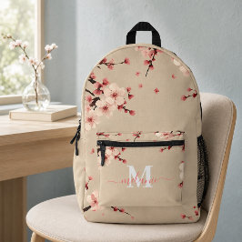 Impresa Mochila con flores de cerezo rosadas y monograma p