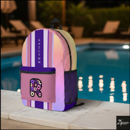 Impresa Mochila con franjas y monograma de patrón de círcu