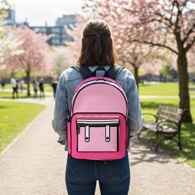 Impresa Mochila con impresión de dibujos animados de estil (A fun cartoon comic style backpack with space for your name)