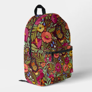 Impresa Mochila con mariposa monarca y amapolas de arte ab