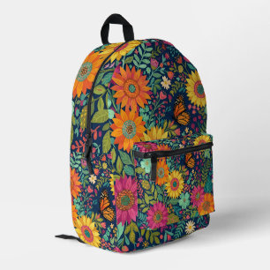 Impresa Mochila con mariposa monarca y girasoles abstracto