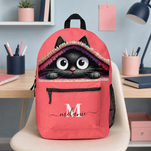 Impresa Mochila con monograma de color coral rosa y adorab
