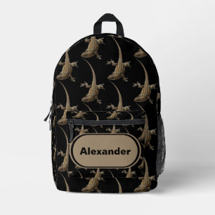 Impresa Mochila con monograma de lagarto negro genial