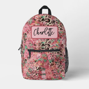 Impresa Mochila con nombre de impresión Floral Leopard