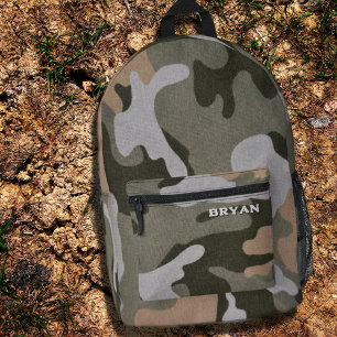 Impresa Mochila con nombre de niño verde militar de camufl