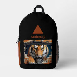 Impresa Mochila con nombre personalizable y tigre 3D moder