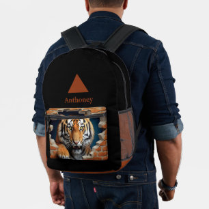 Impresa Mochila con nombre personalizable y tigre 3D moder