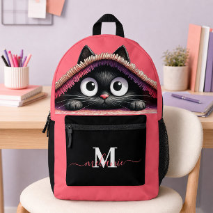 Impresa Mochila con nombre personalizado Hot Pink Gatito N
