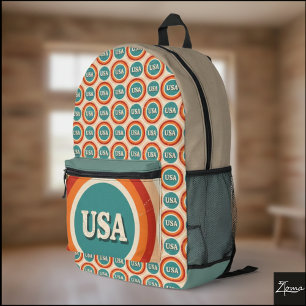 Impresa Mochila con patrón de círculo del logotipo retro d