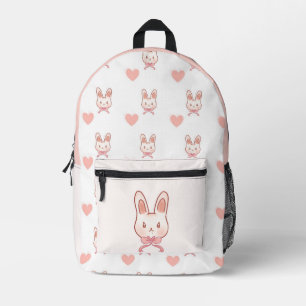 Impresa Mochila con patrón de conejito rosa y corazones