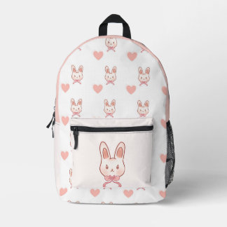 Impresa Mochila con patrón de conejito rosa y corazones