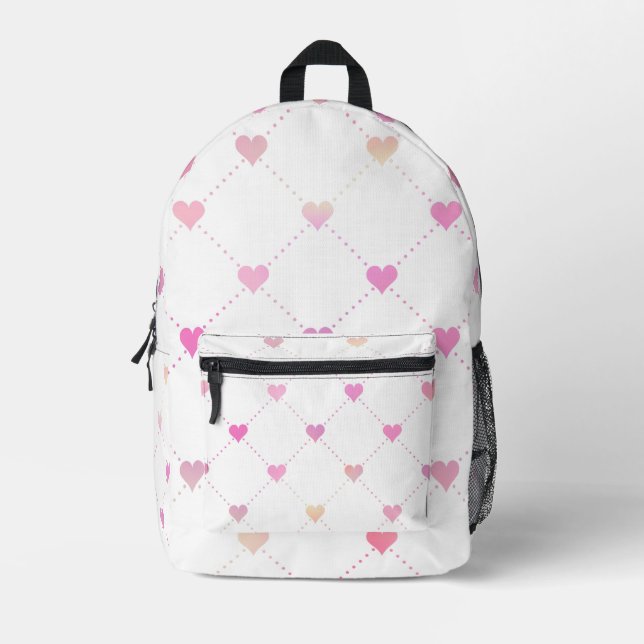 Impresa Mochila con patrón de corazón rosa – Cuadrícula de (Anverso)