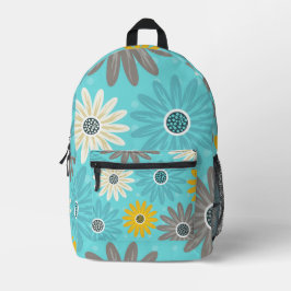 Impresa Mochila con patrón de flores azul verde margarita