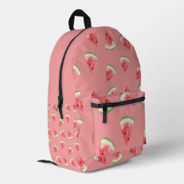 Impresa Mochila con patrón de rodaja de sandía rosa