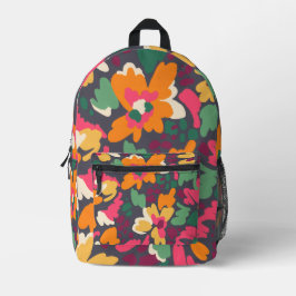 Impresa Mochila con patrón floral abstracto retro vibrante
